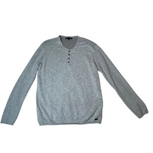 John Varvatos Sweater Mens XL Gray Henley Pullover Wool Blend Preppy Casual